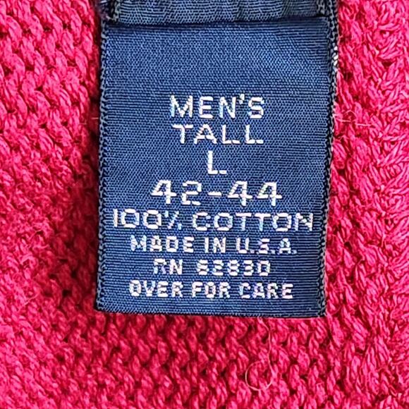 Vintage Lands End Sweater Mens Large Tall Red Drifter V Neck Knit Made USA 90s - Picture 10 of 11